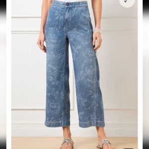 Talbots Women's Wide Crop Jeans Ocean Floral Tencil Blue Size 12 Bohemian EUC